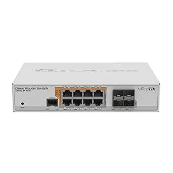 MikroTik 8x Gigabit Ethernet Smart Switch with PoE-out, 4x SFP cages, 400MHz CPU, 128MB RAM, desktop